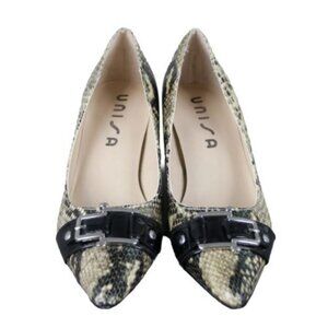 Unisa Uncarream Sz 8.5 M Black Tan Reptile Print Buckle Detail All Man Made Heel